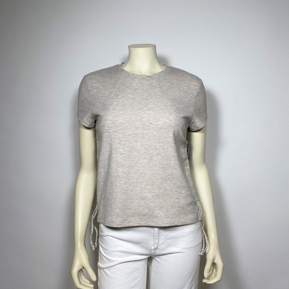 REFORMATION Oatmeal Ribbed w/Side Ruched Tee - Picture 5 of 7